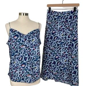 Nine West Blue Leopard Print Cami & Skirt 2 Piece Set